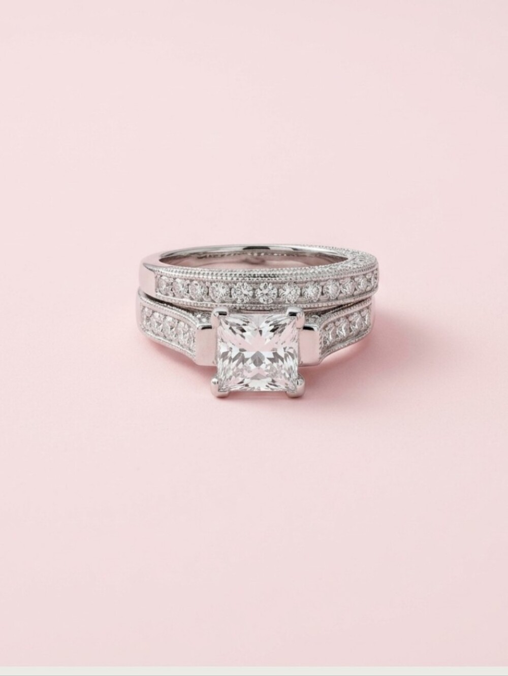 Sterling Silver Cubic Zirconia Princess Cut Bridal Wedding Ring Set Size 8